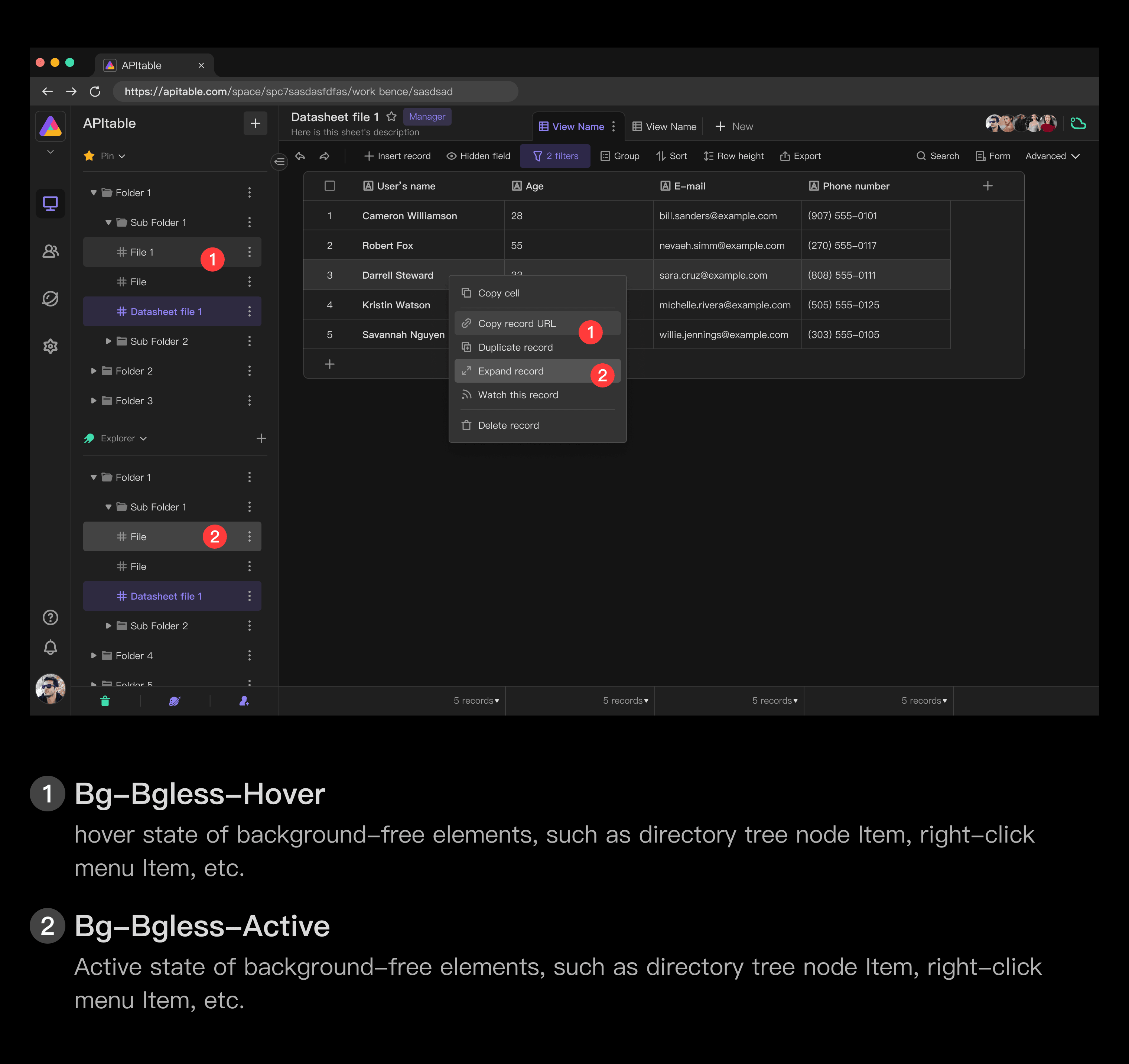 Interactive state without background elements